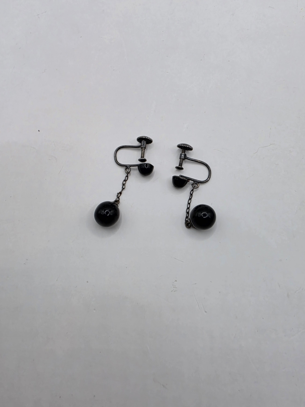 Vintage 1940s–1950s Sterling Silver Screw-Back Bakelite Dangle Earrings